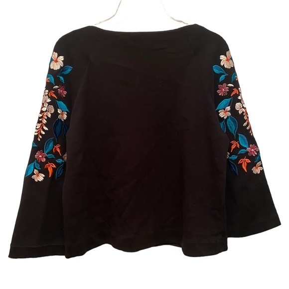 Massimo Dutti Black Floral Embroidered 3/4 Sleeve Top Size‎ Medium - Picture 2 of 7